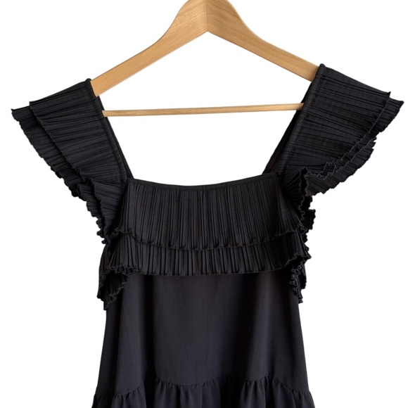 Entro Black Tiered Dress Ruffle Flutter Sleeve Lined Lightweight Size Medium - Picture 2 of 8